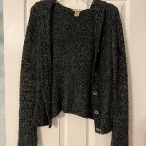 Hooded cardigan sweater with buttons